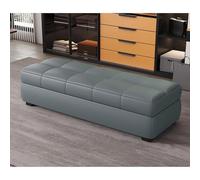 Extra Long Storage Ottoman Bench - Rectangular Shoe Changing Stool for Entryway Living Room Hallway - Stylish Blue Storage Solution (100cm)