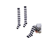 Extra Long Striped Thigh High Socks Cute Soft Cotton Over the Knee Retro, Black & White, 9 Tall