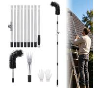 Extra Long Telescopic Gutter Cleaner, 4m Aluminum Roof Gutter Cleaning Tools Kit with 180° Swivel Head, Gutter Brush, Leaf Shovel & Rake for Guard Debris Removal (B)