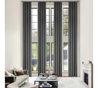 Extra Long Thick Chenille ains - 100% Light Blocking, 50" W x 216" L, 2 Panels Dark Grey with Tiebac for Ultimate Privacy and Slish in Loft Spaces
