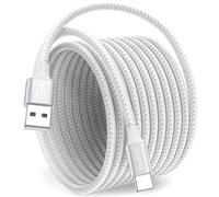 Extra Long USB C Charging Cable, 6M USB A to USB C Cable Fast Charge Nylon Braided for Samsung Galaxy S A Note Tab Series, PS5, L G, Pixel and More USB C Smartphone, Tablet - White/20ft