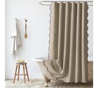 Extra Long Waterproof Linen Shower Curtain Scalloped Design Washable Bath Drapes with 12 Metal Hooks Brown 79" W x 79" L for Elegant Bathroom Decor