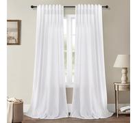 Extra Long White Curtain 108 Inches Long 2 Panel Set for Living Room Back Tab Pocket Pleated Drape Modern Farmhouse Cotton Textured White Sheer Linen Curtain 108 inch Length for Large Window 9 FT Tall