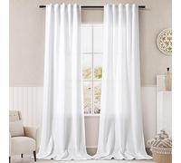 Extra Long White Curtains 108" for Living Room - 2 Panel Set Back Tab Modern Farmhouse & Coastal Decor Cotton Textured Sheer Linen for Large Windows 9 FT