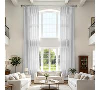 Extra Long White Linen Blend Pleated Drapes for Living Room & Bedroom, Floor to Ceiling Light Filtering ains, 52" W x 120" L, Ideal for High Ceilings & Tall, 1 Panel