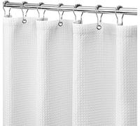 Extra Long White Waffle Shower Curtain - Heavy Duty Hotel Quality Fabric, Waterproof, Washable - Spa and Hotel Luxury Bathroom Curtain, 72 x 96 Inches