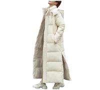 Extra Long Winter Coats for Women UK Hooded Padded Jacket Button Closure at the Bottom Chic Outercoat with Pockets Thick Warm Windbreaker Parka with Zip White 3XL
