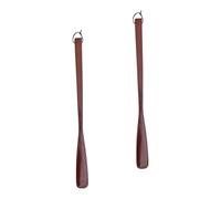 Extra Long Wooden Shoehorns for Easy Dressing 2pcs with Long Handle | Smooth Rounded Edges, Small Lanyard Top, for Sneakers Boots Travel Entryway Bench