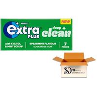 Extra Plus Deep Clean Sugarfree Chewing Gum - Spearmint Flavour | 16 Packs x 7 Pieces | Long-Lasting Fresh Breath & Oral Care Gum