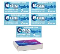 Extra Plus Hydro Peppermint Sugar Free Chewing Gum 7 pieces Pack 15.6g With Gift Box - Mint Flavored Gums - wgy (5 x Packs)