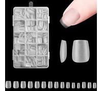Extra Short Coffin Nail Tips - ZAHRVIA 360Pcs Upgraded Matte No File Full Cover Gel Nail Tips, Pre-shaped Clear Acrylic False for DIY Press On Nails 15 Sizes