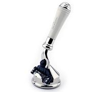 Extra Short Handle Shaving Razor & Stand - Triple Edge Cartridge (Included) Compatible New Luxury Handle High Grade Resin Perfect as a Gift for any Gentleman