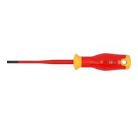 Extra Slim Insulated Screwdriver 4.0 x 100 mm - Flat Screwdriver with Safety Under Voltage up to 1000 V, Conical Design, Non-Slip Handle Made of PP/TPE, High-Quality Steel S2