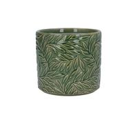 Extra Small Green Plant Pot, XS Glazed Green Pot Holder, Willow Leaf Pattern Geometric Stoneware Houseplant Cover, Mini Indoor Flower Succulent Cactus Planter