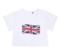 Extra Small 'Waving British Union Jack Flag' Adult's Cotton Crop Top (CO00119844) White