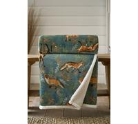 Extra Soft and Warm Fleece Sherpa 140x180cm Throw Fox and Deer Deyongs Dark Green 140cm x 180cm