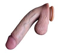 Extra Soft Dual Density Silicone Realistic Dildo with Suction Cup 9.45 Inch Total Length Sex Toy for Women Couples (Flesh)