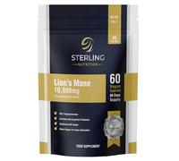 Extra Strength Lion's Mane - Vegan Capsules for Adults, Pack of 60 Supplements (2 Months) | High Strength 10000mg, B Vitamins, Black Pepper & Ginger to Support Brain Health | STERLING NUTRITION