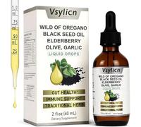 Extra Strength Oregano Oil Drops 60mL - for Gut Health & Immune Support with Black Seed Oil, Elderberry, Vitamins D3 & K2, Olive & Garlic Extract - Potent All-in-One Liquid Formula, Vegan & Non-GMO