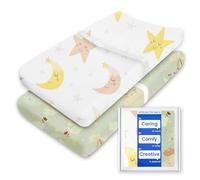 Extra Stretchy Changing Pad Cover, TotBasic Ultra Soft Premium Jersey Knit Changing Pad Sheets, Unisex for Boys Girls, Fits All Standard Changing Tables/Dresser Tops - 2 Pack (Planet & Moon)