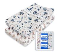 Extra Stretchy Changing Pad Cover, TotBasic Ultra Soft Premium Jersey Knit Changing Pad Sheets, Unisex for Boys Girls, Fits All Standard Changing Tables/Dresser Tops - 2 Pack (Ocean Pals + Wildlife)