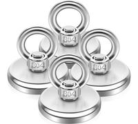 Extra Strong 48 mm Neodymium Magnets - 80 kg+, Pack of 4 with Lifting Rings and Screws for Fishing, Camping, Industry and Cruise