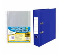 Extra Strong A4 Lever Arch File with 100 pcs of 80 Micron Punched Pockets Top Opening Poly Pockets for Ring Binder, Lever Arch Folders Documents Folders Plastic Wallets Sleeves