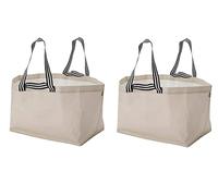 Extra Strong Tote Carrier Bag Light Beige Stripe Handle For Laundry Holiday Storage Bag Twins Pack 57x37x39 cm