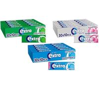 Extra Sugarfree Chewing Gum, Peppermint, Bubblemint and Spearmint Flavours, Freshens Breath, Helps with Oral Hygiene for Healthy Teeth and Gums 30 Packs of 10 pieces of Each Flavour (90 Packs)