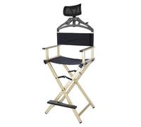 Extra Tall Folding Makeup Stool - Portable Directors Chair with Head Rest 300 Lbs Capacity Ideal for Camping Studio and Makeup Artists - Foldable & Lightweight