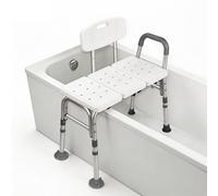 Extra Tall Tub Transfer Bench for Bathtub, 57cm-67cm Adjustable Height Shower Chair with Padded Armrest, Non-Slip Bath Seat with Suction Cups, Supports 150kg