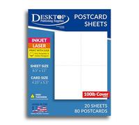 Extra Thick 100lb Cover White Printable Postcards - Blank Postcard Paper - Perforated 4 per Sheet - for Inkjet/Laser Printers - 20 Sheets / 80 Postcards