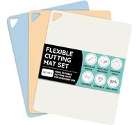Extra Thick Flexible Cutting Boards for Kitchen, Cutting Mats for Cooking, Colored Cutting Mat Set, Non-Slip Cutting Sheets, Flexible Plastic Cutting Board Set of 3, Serving Utensils 15"x12"