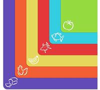 Extra Thick Flexible Plastic Chopping Board (Set of 6 with Holes) - Plastic Cutting Board Set - Mats with Food Icons & EZ-Grip Waffle Back - Colour Coded Chopping Boards for Kitchens
