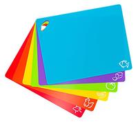 Extra Thick Flexible Plastic Chopping Cutting Board Set - Plastic Chopping Board Mats with Colour Coded Food Icons & EZ-Grip Waffle Back (Set of 6 with Holes) by Cooler Kitchen