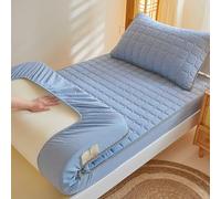 Extra Thick Japanese Futon Mattress - Fluffy Floor Mat for Student Dormitory - Light Blue 79 x 87in - Comfortable Bedding Solution for Home & Travel