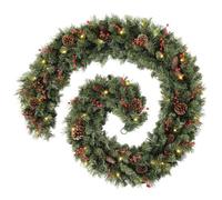 Extra Thick Pre-Lit Mixed Pine Garland with Cones and Berries with 30-LED, Green, 9 feet,2.7M