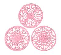 Extra Thick Silicone Trivet Mat for Dishes, Pots and Pans, Pot Holder, Hot Pad to Protect Table and Countertop, Kitchen Decor and Accessories, Pink, Set of 3