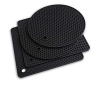 Extra Thick Silicone Trivet Mat Heat Resistant Multi-purpose None slip Table Place Mats for Hot Pots Holder, Pads, Pans, Dishes, Spoon rest, Coasters for Kitchen Cooking & Dining(4pcs Pack) (Black)