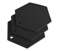 Extra Thick Silicone Trivet Mat Heat Resistant Multi-purpose None slip Table Place Mats for Hot Pots Holder,Pads,Pans,Dishes,Spoon rest,Coasters for Kitchen Cooking & Dining(3pcs Pack)(Hexagon-Black)