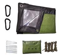 Extra Tough Edition Multi-Purpose Reusable Emergency Thermal Blanket Kit (Green) - Strong Aluminium Reflective Blanket, 2 Carabiners, 4 Steel Pegs, 4 Cords and Waterproof Pouch