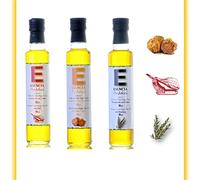 Extra Virgin Olive Oil, 3 Glass Bottles 250 ml with Olive Oil Flavored with 3 Natural Scents (White Truffle - Ham - Rosemary)