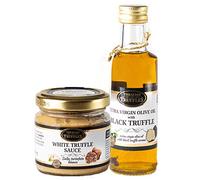 Extra Virgin Olive Oil with Black Truffle 100ml and White Truffle Gourmet Food Sauce Ideal for Meat, Pasta, Grilled Bread, Risotto, Sushi 80g