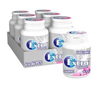 Extra White Bubblemint Sugar Free Chewing Gum Bottle 6x46 Pieces - Long Lasting Bubblemint Flavour Gum - Whitening Sugar Free Chewing Gum - Fresh Breath Mint Gum with Flip Top Bottle