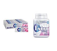 Extra White Chewing Gum, Sugar Free Bubblemint, Pack of 30 & White Chewing Gum Bottle, Sugar Free, Bubblemint Flavour, 46 Pieces