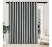Extra Wide 100% Blackout Linen Curtains 200”Wx102”L for Patio Doors, Thermal Insulated Drapes, Farmhouse Style Mid Grey Grommet Panels with Tiebacks - Perfect for Bedroom & Living Room Decor