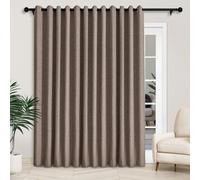 Extra Wide 100% Blackout Linen Curtains 200”Wx102”L for Sliding Patio Doors, Thermal Insulated Drapes, Light Brown Grommet Top, Farmhouse Style, Includes Tieback, 1 Panel