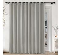 Extra Wide 100% Blackout Linen Curtains for Sliding Doors Light Blocking Burlap Drapes in Greyish Beige 120"x102" Grommet Top Ideal for Bedroom & Living Room Includes Tieback