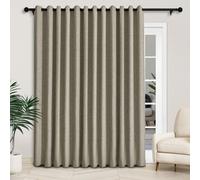 Extra Wide 100% Blackout Linen Curtains - Thermal Insulated Drapes for Sliding Doors, Patio, Bedroom, Living Room - 180" W x 102" L, Grey Grommet Top, Tieback Included, 1 Panel