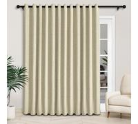 Extra Wide 100% Blackout Linen Curtains - Thermal Insulated Drapes for Sliding Patio Doors, 180" W x 102" L, Stone Color, Grommet Top, Farmhouse Style, 1 Panel with Tieback